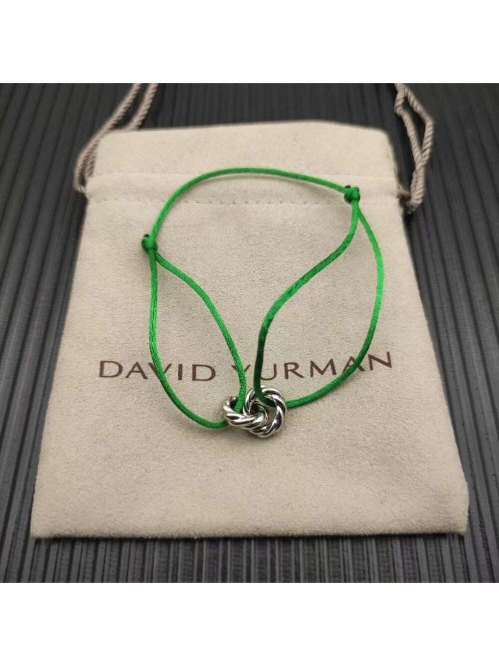 David Yurman Green Double Ring Silver Nylon Rope Bracelet